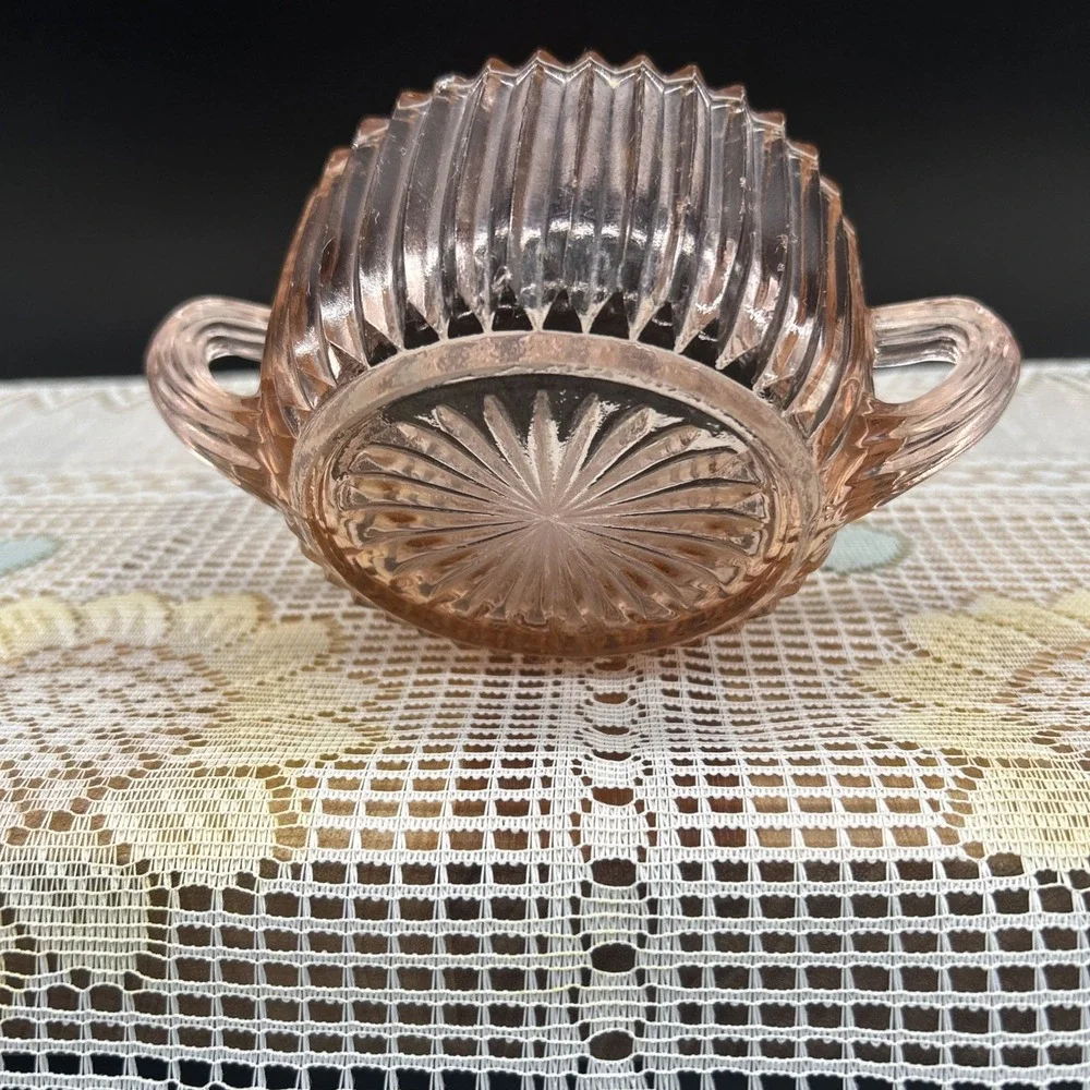Anchor Hocking Queen Mary Pink Depression Glass Open Sugar Ribbed